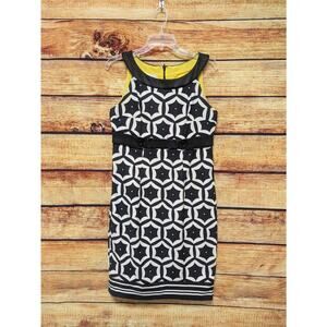 London Times Dress Women Size 10 White Black Print Sleeveless Sheath